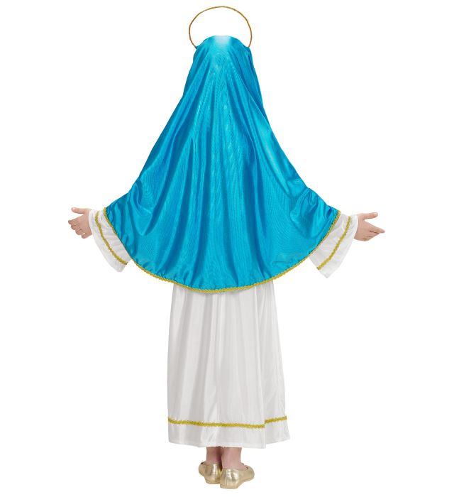 Heilige Maria Kostüm mit weißer Tunika, Gürtel und goldenem Heiligenschein