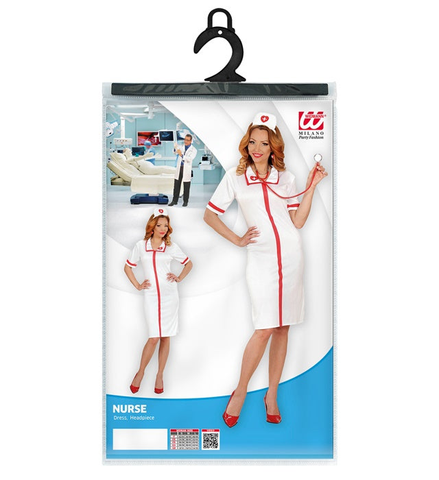 Krankenschwester-Kostüm mit weißem Kleid und Haube für Fasnacht