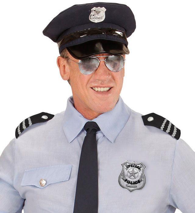 Polizisten Set mit Sonnenbrille, Schulterklappe und Abzeichen als Fasnachtskostüm