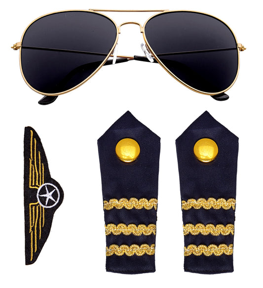 Piloten Set Sonnenbrille, Schulterklappe, Abzeichen