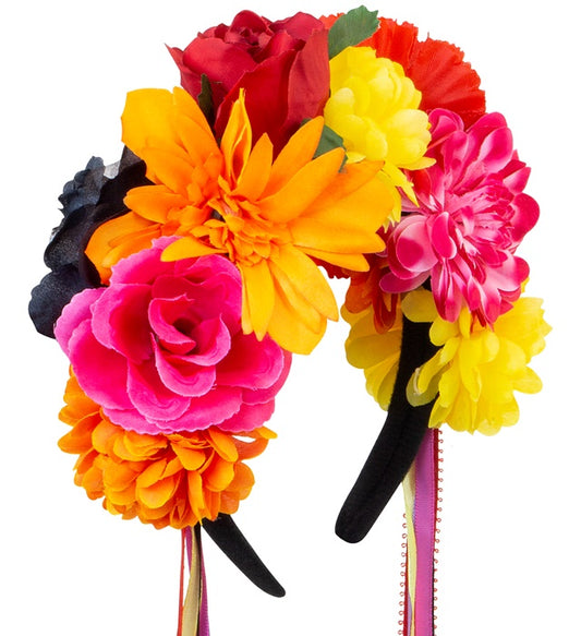 Haarreif mit bunten Blumen und farbigen Bändern für festliche Anlässe