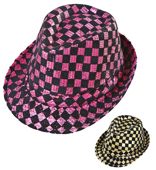 Schachbrettmuster Pailletten Fedora Partyhut in zwei Farben