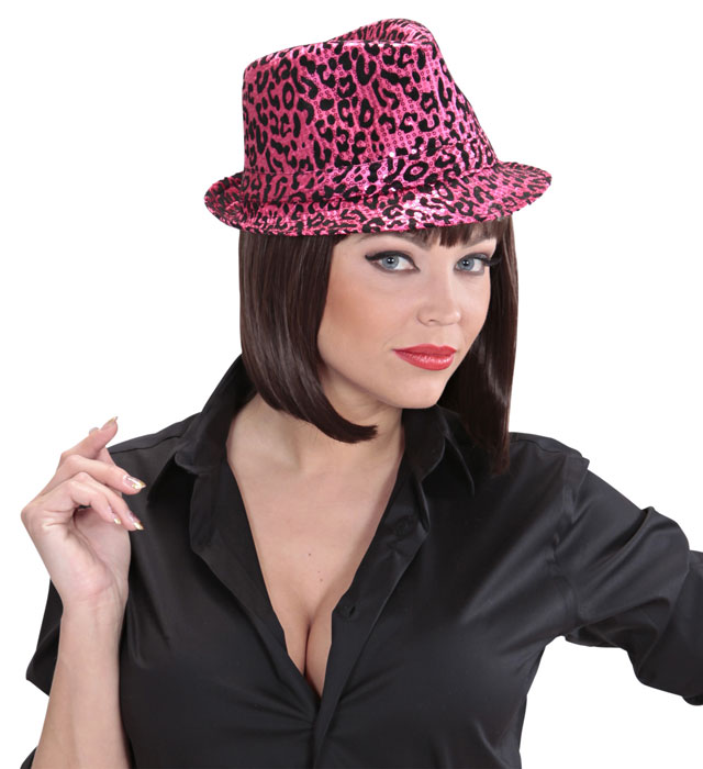 Fedora Hut mit Leopardenmuster und Pailletten in zwei Farben