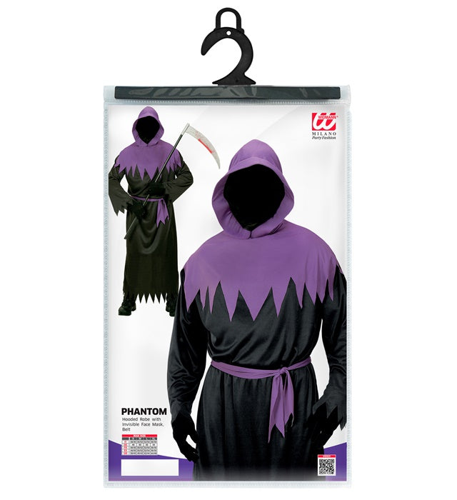 Phantom Kostüm mit schwarzer Robe, Kapuze und unsichtbarer Gesichtsmaske