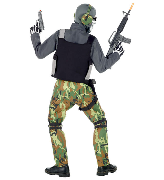 Skelettsoldat Kostüm-Set mit Overall, Maske, Brille und Zubehör für Fasnacht
