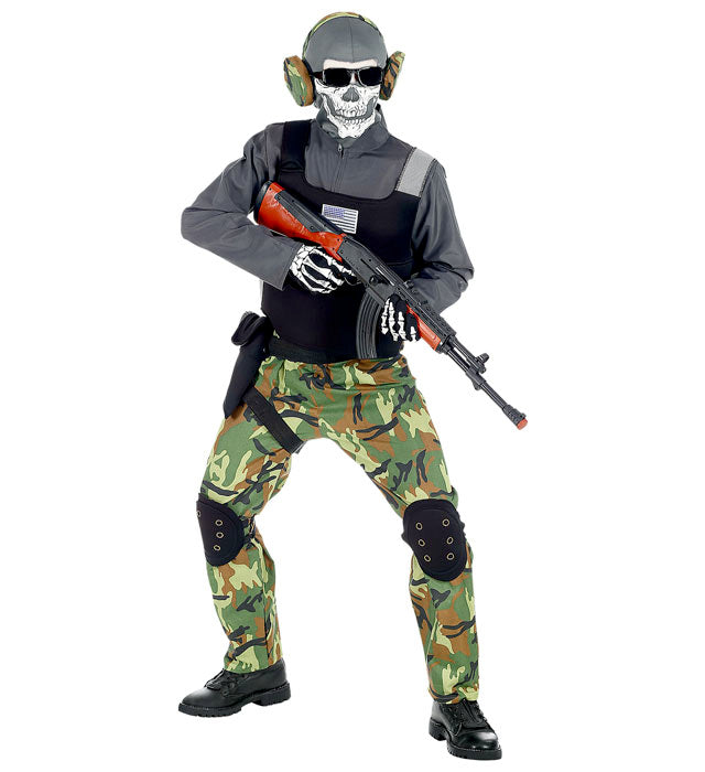 Skelettsoldat Kostüm-Set mit Overall, Maske, Brille und Zubehör für Fasnacht