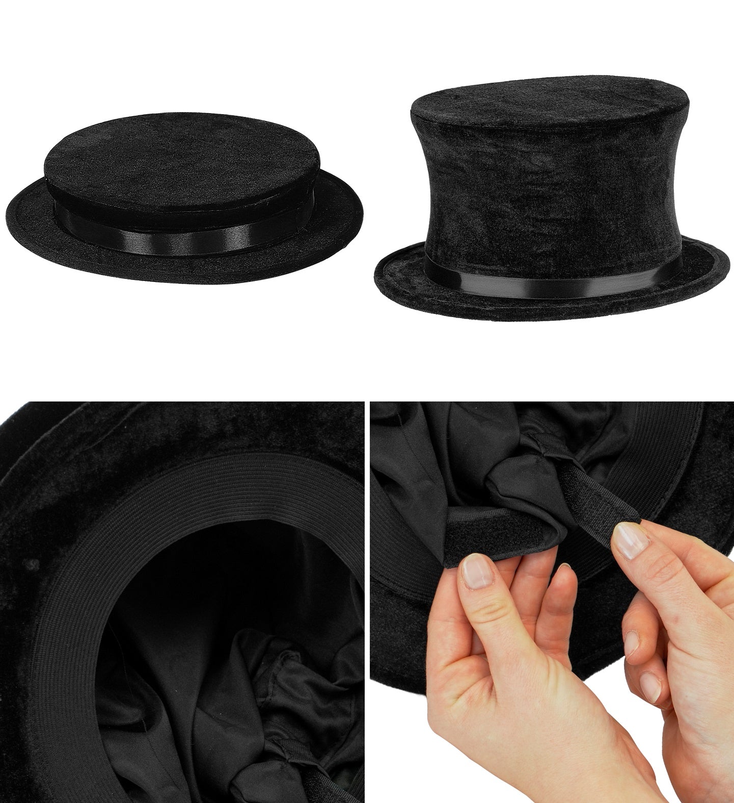 Schwarzer Großer Klapp Samt Zylinder Schwarz