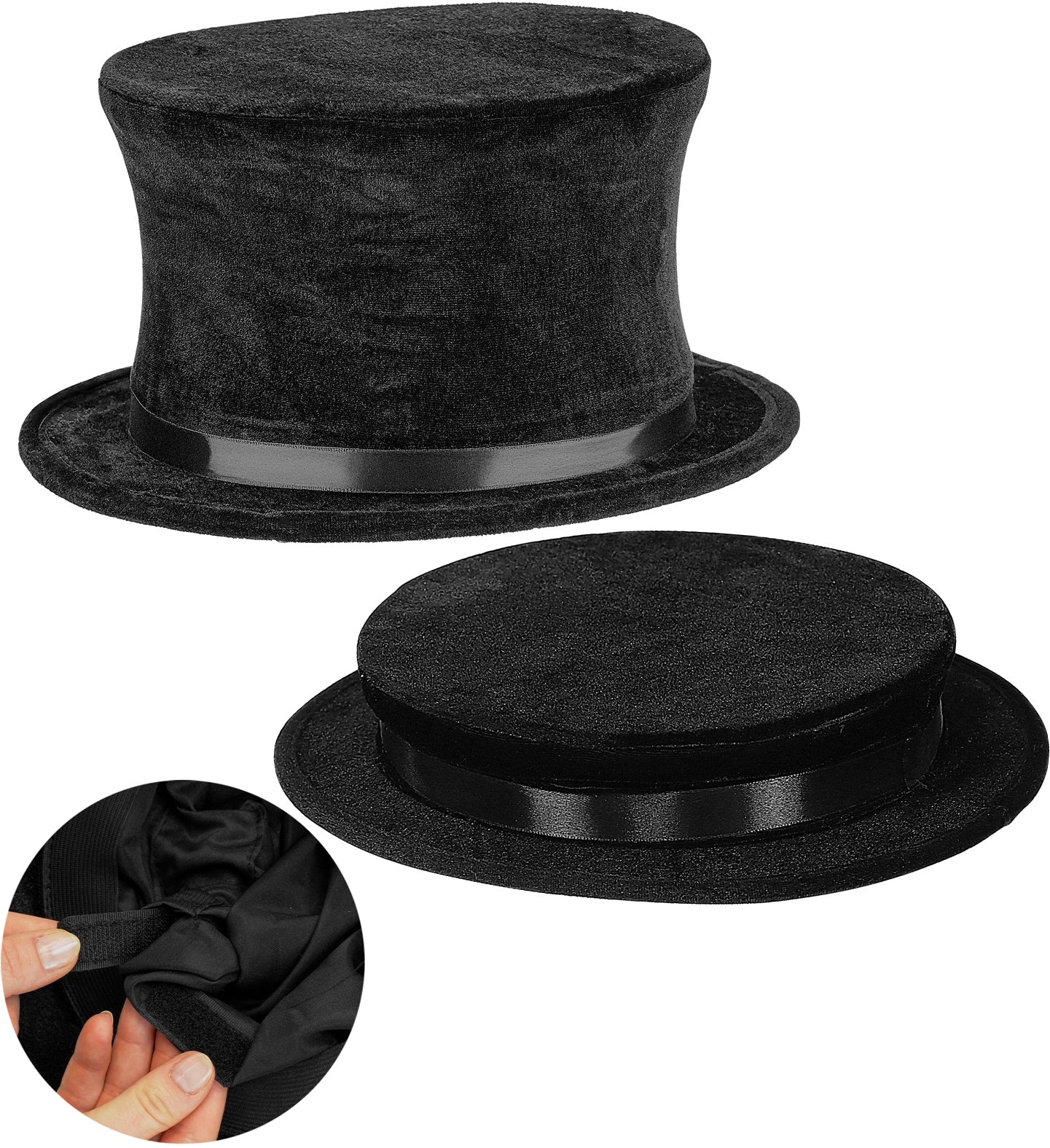 Schwarzer Großer Klapp Samt Zylinder Schwarz