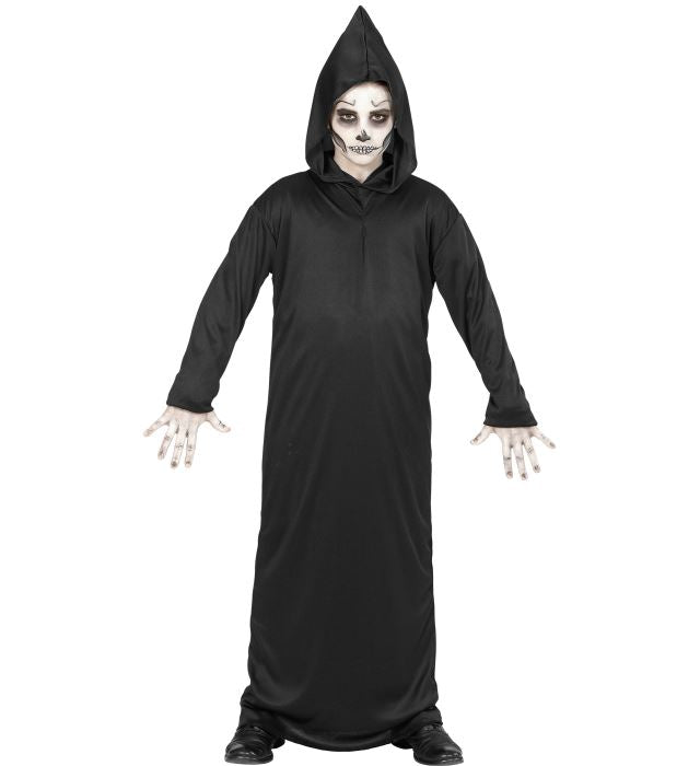 Schwarze Grim Reaper Robe mit großer Kapuze auf neutralem Hintergrund