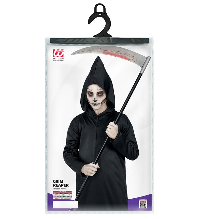 Schwarze Grim Reaper Robe mit großer Kapuze auf neutralem Hintergrund