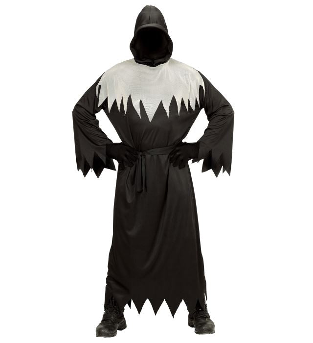 DAEMON Kostüm schwarze Kapuzenrobe mit unsichtbarer Gesichtsmaske und Gürtel