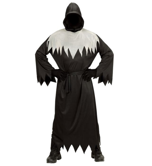 DAEMON Kostüm schwarze Kapuzenrobe mit unsichtbarer Gesichtsmaske und Gürtel