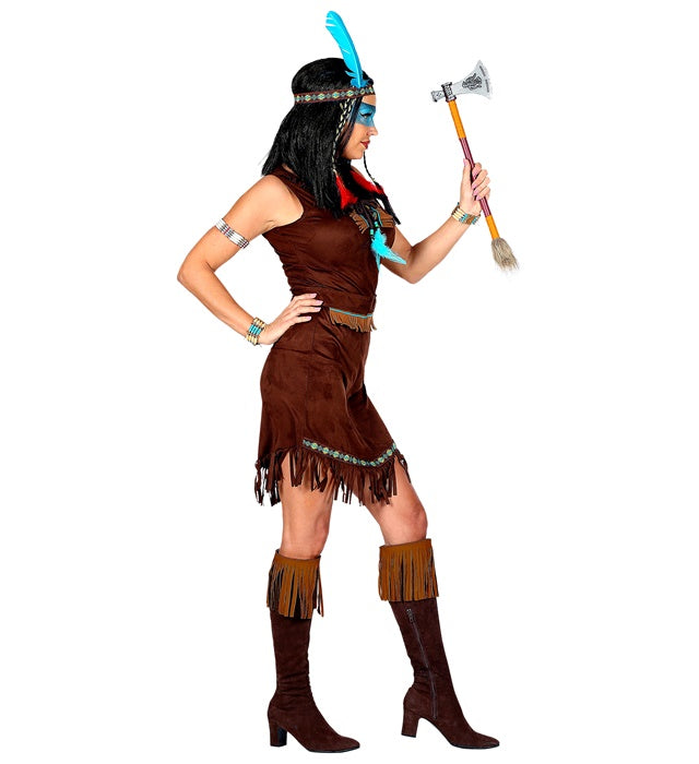 Indianerin Kostüm bestehend aus Kleid, Gürtel und Feder-Stirnband für Fasnacht