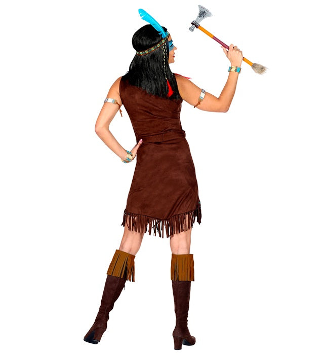Indianerin Kostüm bestehend aus Kleid, Gürtel und Feder-Stirnband für Fasnacht