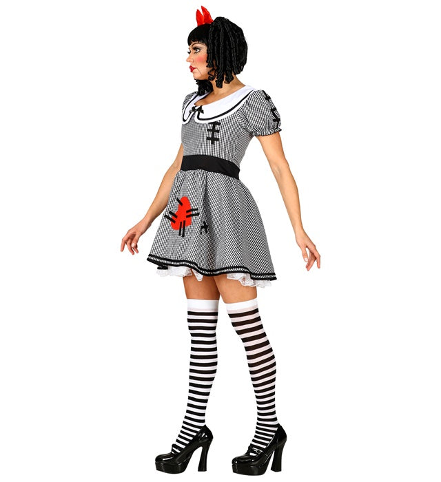 Horror Puppe Kostüm mit Kleid, Reifrock und Haarschleife für Fasnacht und Halloween