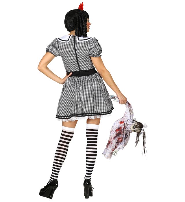 Horror Puppe Kostüm mit Kleid, Reifrock und Haarschleife für Fasnacht und Halloween