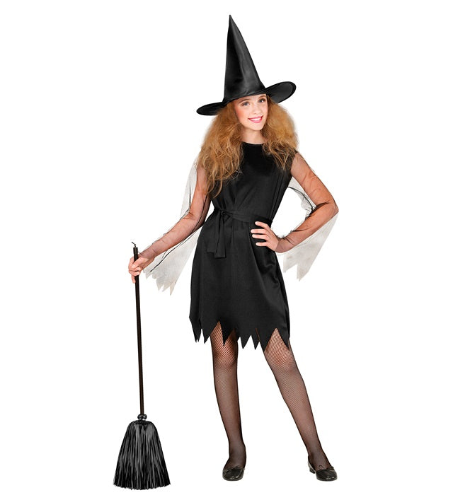 Hexen-Kostüm Set mit Kleid, Gürtel und spitzem Hut für Fasnacht