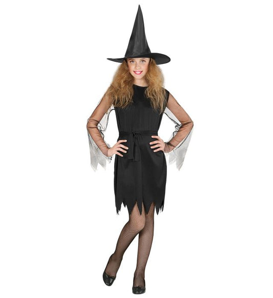 Hexen-Kostüm Set mit Kleid, Gürtel und spitzem Hut für Fasnacht