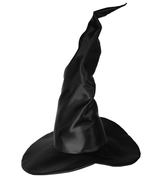 Extra großer modellierbarer Satin Hexenhut in Schwarz für Fasnacht und Halloween