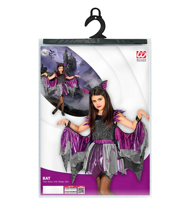 Fledermaus-Kostüm mit Tutu, Flügeln und Ohren auf weissem Hintergrund