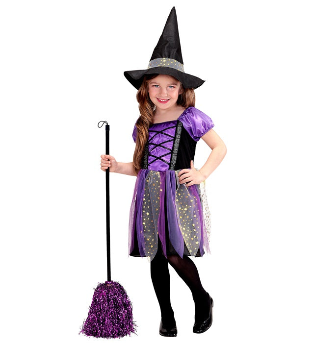 Hexen-Kostüm Set mit schwarzem Kleid und spitzem Hut für Fasnacht
