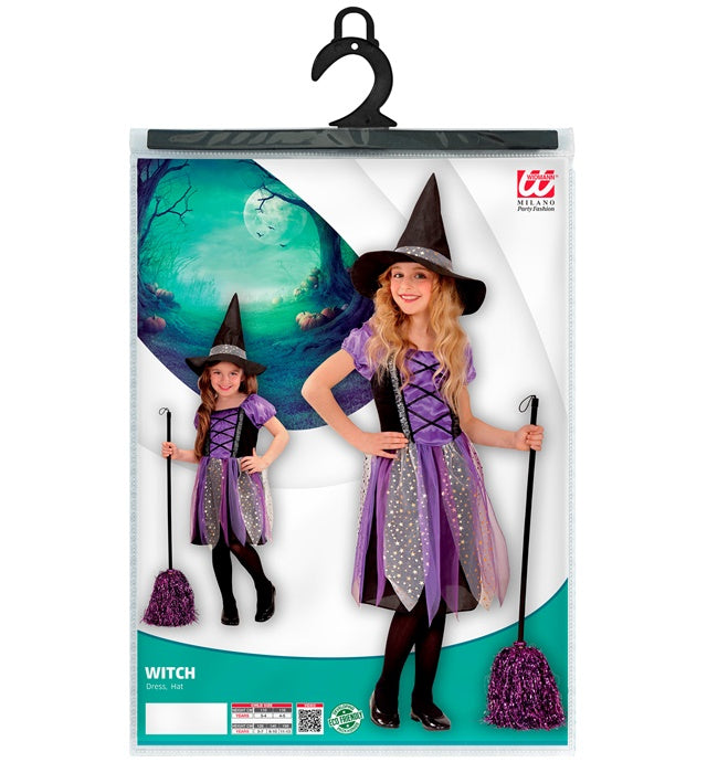 Hexen-Kostüm Set mit schwarzem Kleid und spitzem Hut für Fasnacht