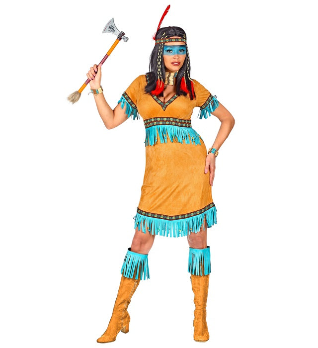 Indianerinnen-Kostüm bestehend aus Kleid und Stirnband mit Feder für Fasnacht