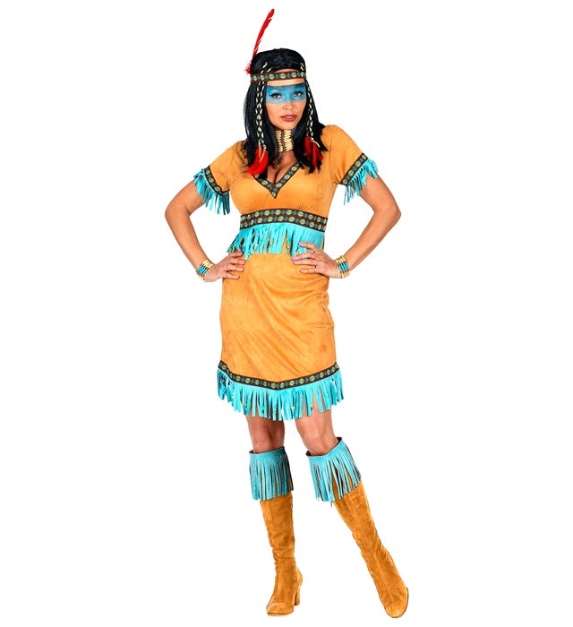Indianerinnen-Kostüm bestehend aus Kleid und Stirnband mit Feder für Fasnacht