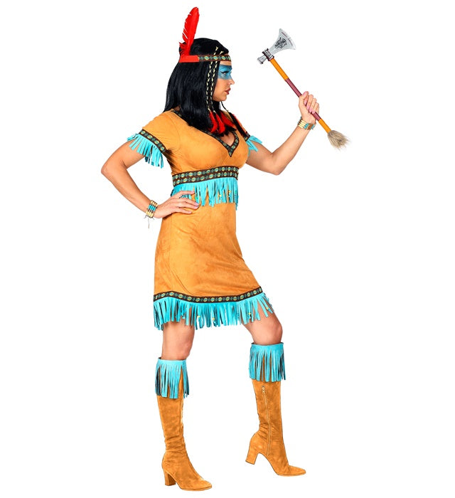 Indianerinnen-Kostüm bestehend aus Kleid und Stirnband mit Feder für Fasnacht