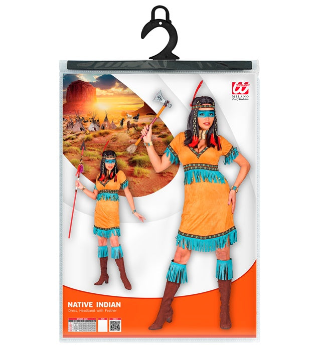 Indianerinnen-Kostüm bestehend aus Kleid und Stirnband mit Feder für Fasnacht