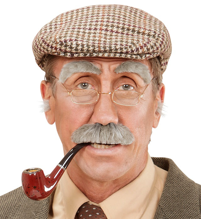 Set Alter Mann mit künstlichen Augenbrauen und Schnurrbart für Fasnacht