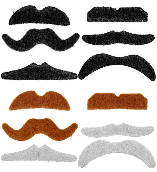 Set aus 12 Party-Bärten in verschiedenen Modellen und Farben als Kostümzubehör