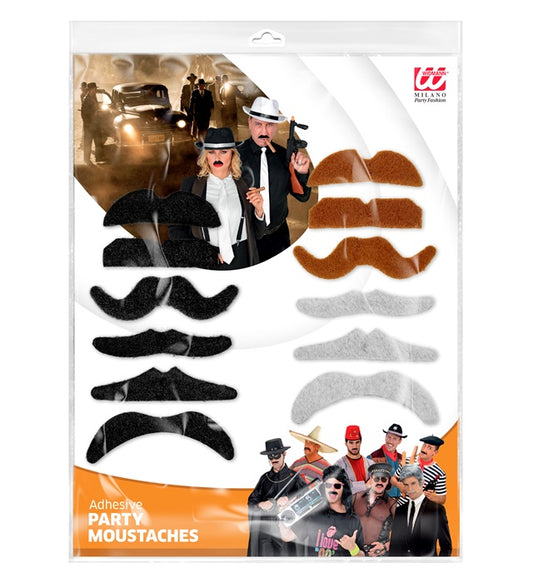 Set aus 12 Party-Bärten in verschiedenen Modellen und Farben als Kostümzubehör