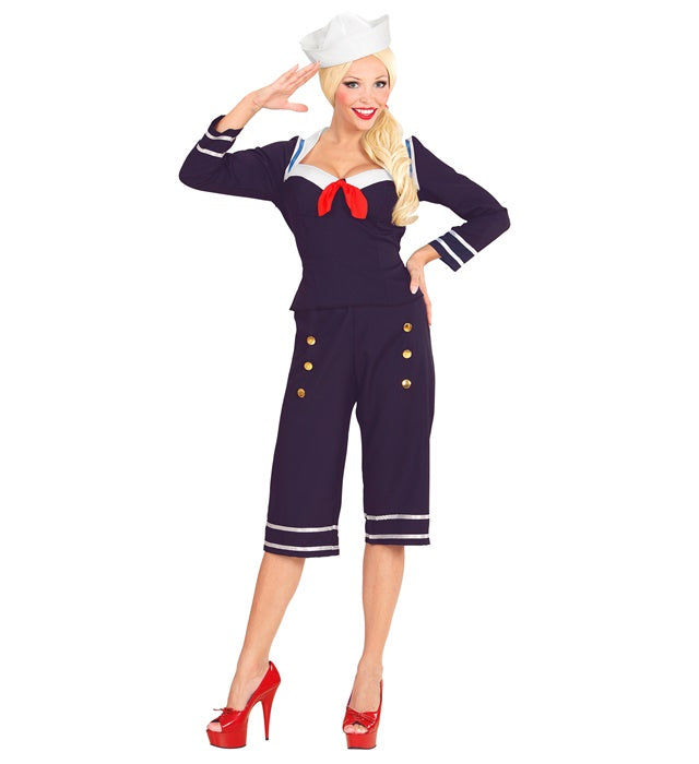 50er Jahre Pin Up Sailor Girl Kostüm mit Oberteil, Hose und Matrosenmütze