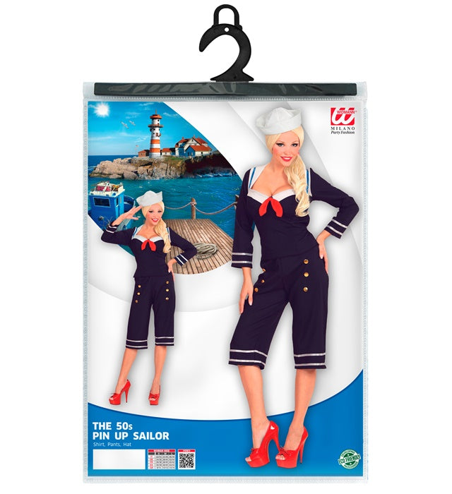 50er Jahre Pin Up Sailor Girl Kostüm mit Oberteil, Hose und Matrosenmütze