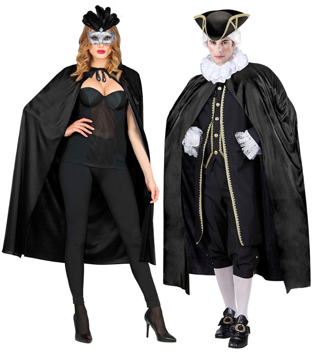 Schwarzer Umhang 136 cm als Kostümzubehör für Fasnacht und Halloween