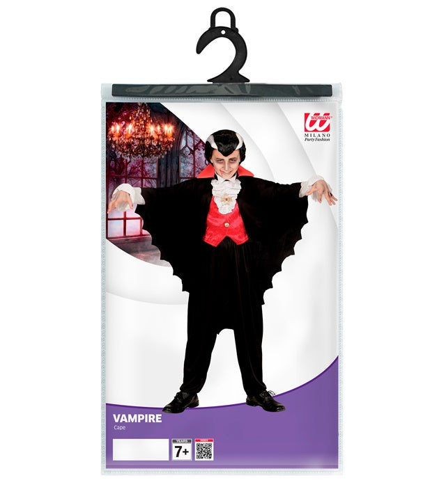 Schwarzer Vampir-Umhang mit rotem Innenfutter, 80 cm Länge