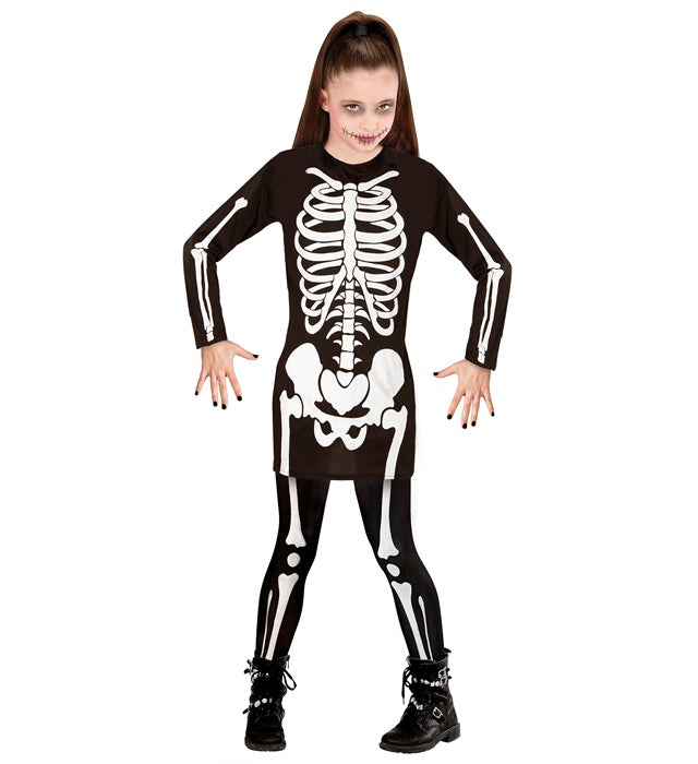 Skelett Kostüm Kleid mit detailliertem Skelett-Design für Fasnacht und Karneval