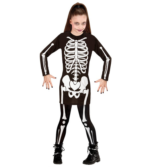 Skelett Kostüm Kleid mit detailliertem Skelett-Design für Fasnacht und Karneval