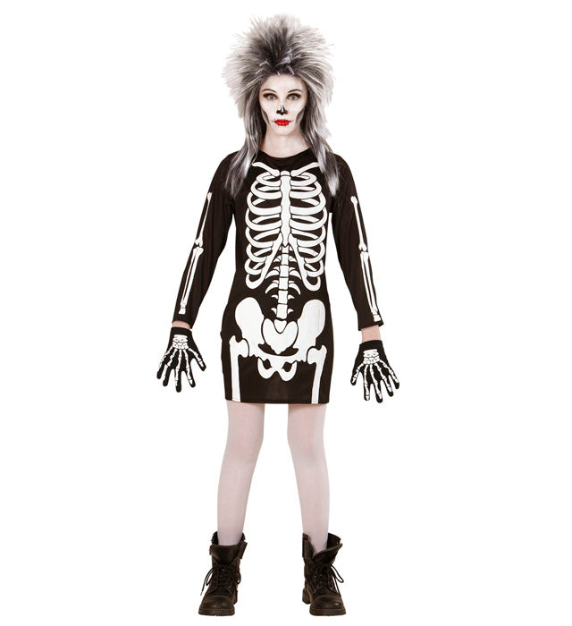 Skelett Kostüm Kleid mit detailliertem Skelett-Design für Fasnacht und Karneval