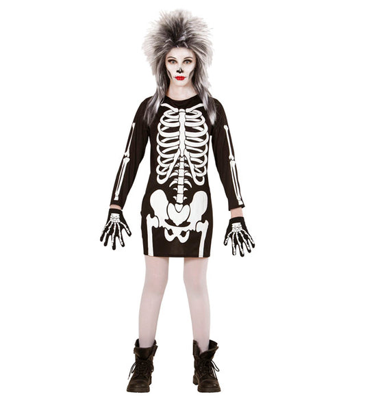 Skelett Kostüm Kleid mit detailliertem Skelett-Design für Fasnacht und Karneval