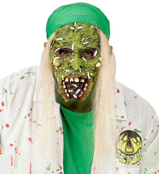 Halbmaske Toxischer Zombiedoktor mit realistischen Haaren für Halloween und Fasnacht