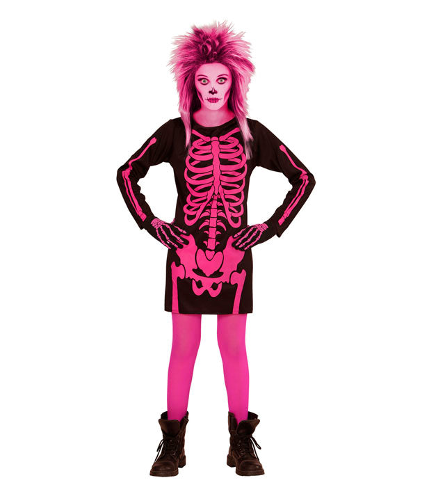 Pinkes Skelett-Kleid für Fasnacht und Karneval