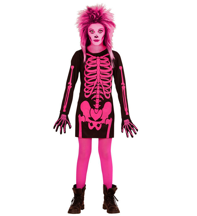Pinkes Skelett-Kleid für Fasnacht und Karneval