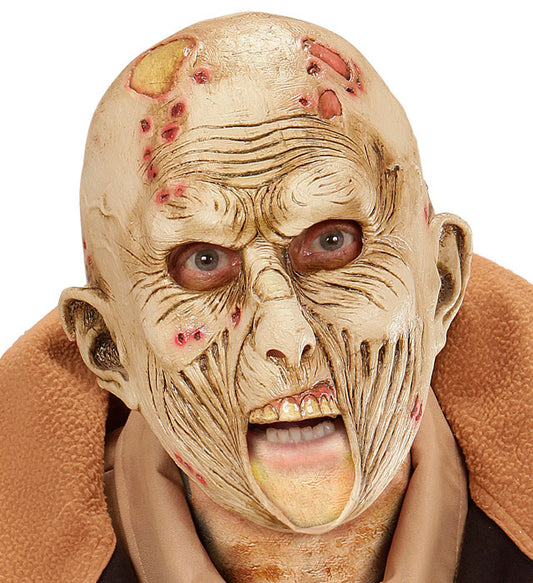 Kind trägt 3/4 Zombie-Maske mit offenem Mund, ideal für Halloween und Fasnacht