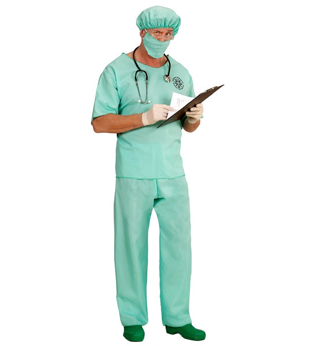 Notarzt Kostüm-Set mit Oberteil, Hose, Kopfbedeckung und Mundschutz