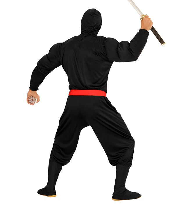 Super Muskel Ninja Kostüm mit Muskelshirt, Kapuze, Gesichtsmaske, Hose und Gürtel