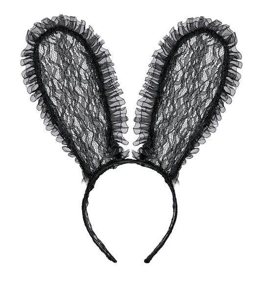 Hasenohren mit schwarzer Spitze als Kostümaccessoire