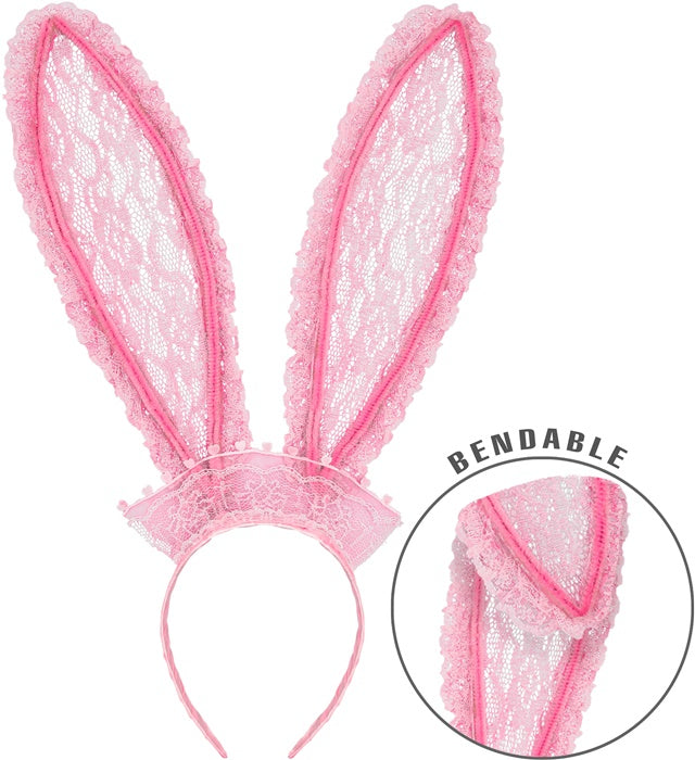 Modellierbare Hasenohren mit rosa Spitze als Fasnacht Accessoire