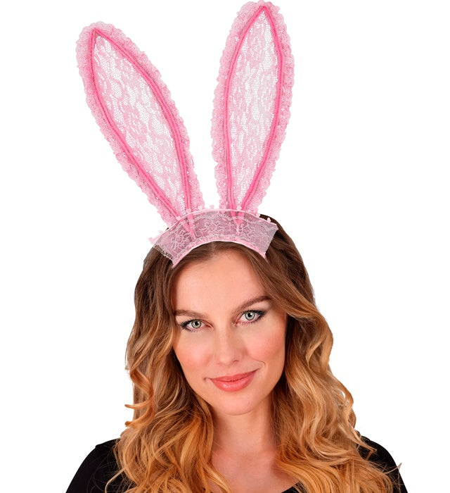 Modellierbare Hasenohren mit rosa Spitze als Fasnacht Accessoire